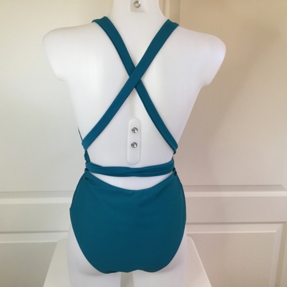 Women’s One Piece Deep V Neck Crisscross Back Self Tie Bathing Suit - Picture 3 of 7